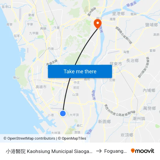 小港醫院 Kaohsiung Municipal Siaogang Hospital to Foguangshan map