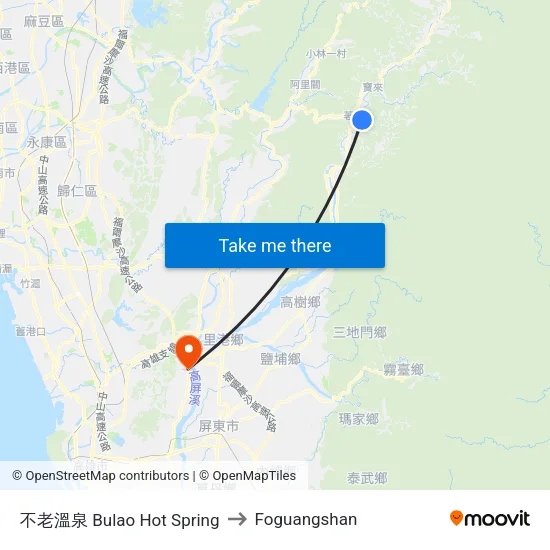 不老溫泉 Bulao Hot Spring to Foguangshan map