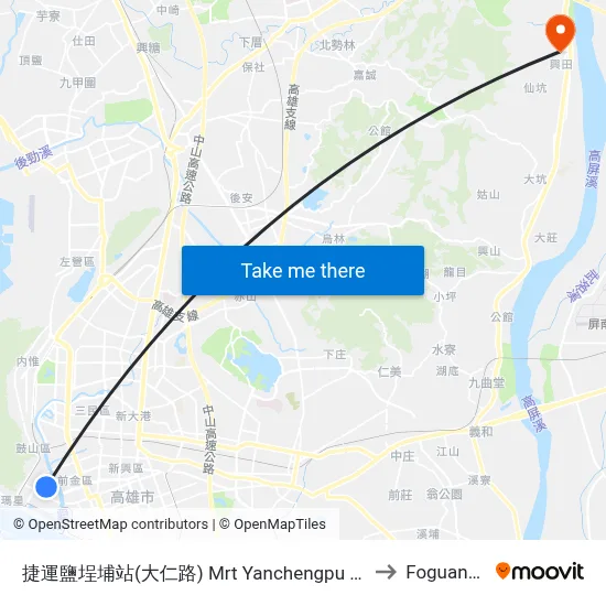 MRT Yanchengpu Station(Daren Rd.) to Foguangshan map