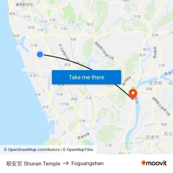順安宮 Shunan Temple to Foguangshan map