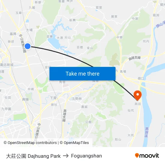 大莊公園 Dajhuang Park to Foguangshan map
