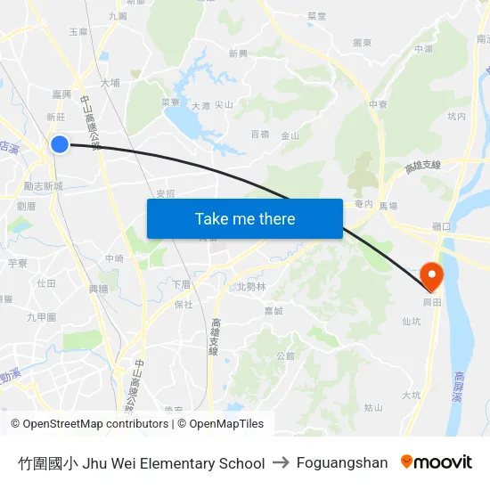 竹圍國小 Jhu Wei Elementary School to Foguangshan map
