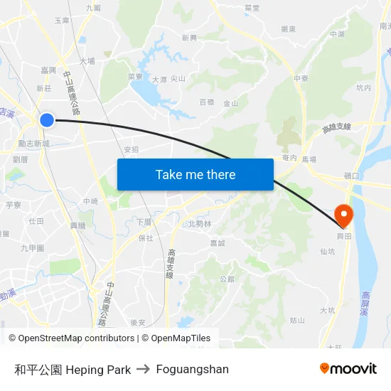 和平公園 Heping Park to Foguangshan map