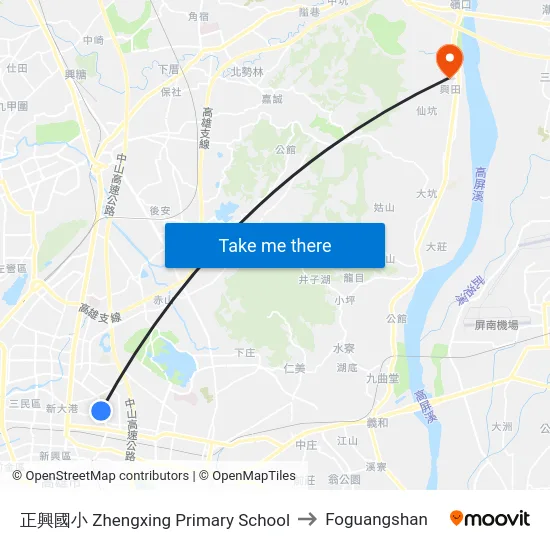 正興國小 Zhengxing Primary School to Foguangshan map
