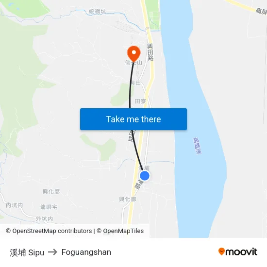 溪埔 Sipu to Foguangshan map
