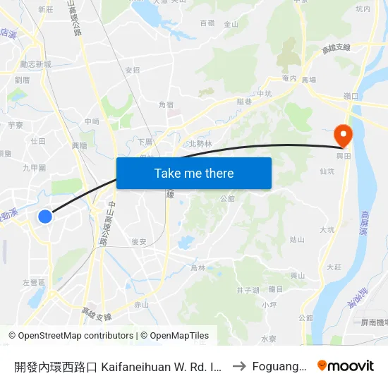 開發內環西路口 Kaifaneihuan W. Rd. Intersection to Foguangshan map