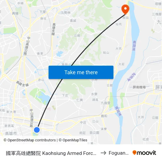 國軍高雄總醫院 Kaohsiung Armed Forces General Hospital to Foguangshan map
