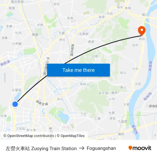 左營火車站 Zuoying Train Station to Foguangshan map