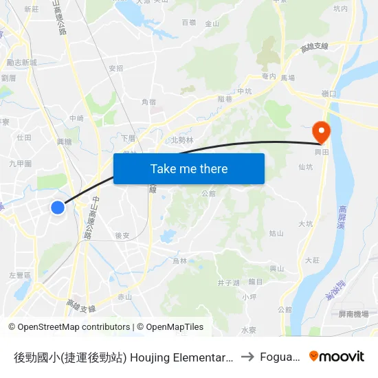 後勁國小(捷運後勁站) Houjing Elementary School(Mrt Houjin Station) to Foguangshan map