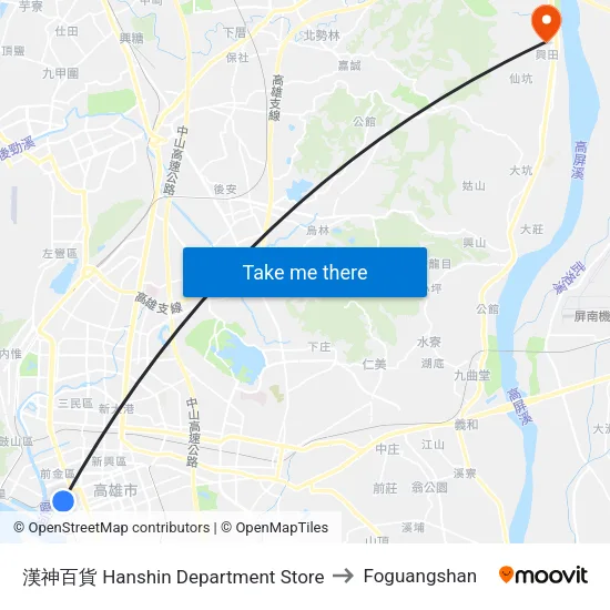 漢神百貨 Hanshin Department Store to Foguangshan map