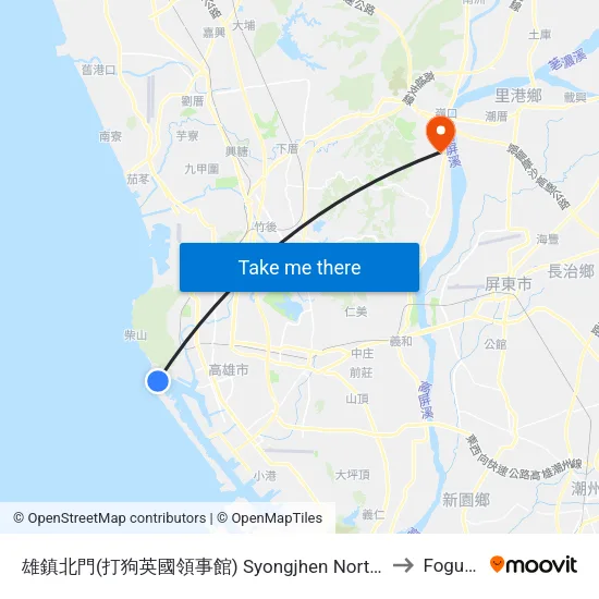 雄鎮北門(打狗英國領事館) Syongjhen North Gate(Former British Consulate at Dagou) to Foguangshan map