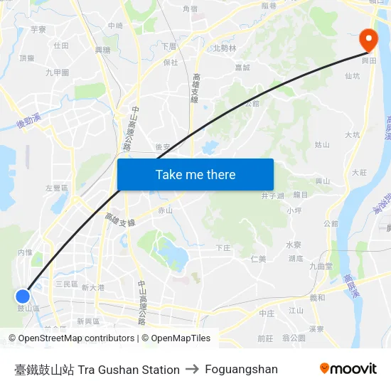 臺鐵鼓山站 Tra Gushan Station to Foguangshan map