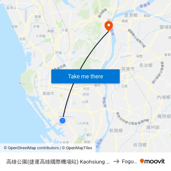 高雄公園(捷運高雄國際機場站) Kaohsiung Park(Mrt Kaohsiung International Airport Station) to Foguangshan map