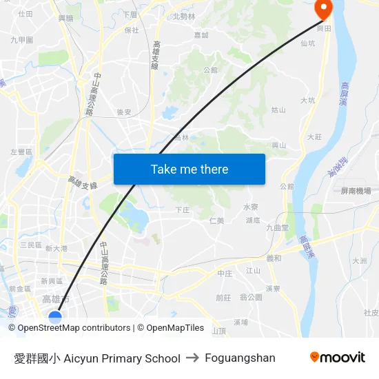 愛群國小 Aicyun Primary School to Foguangshan map