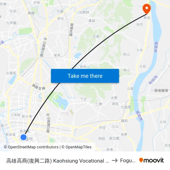 高雄高商(復興二路) Kaohsiung Vocational High School Of Commerce(Fusing 2nd Rd.) to Foguangshan map