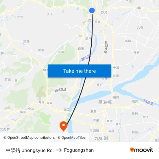 中學路 Jhongsyue Rd. to Foguangshan map