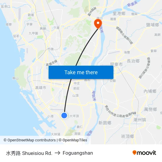 水秀路 Shueisiou Rd. to Foguangshan map