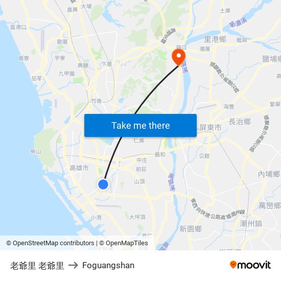 老爺里 老爺里 to Foguangshan map
