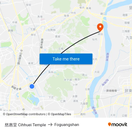 慈惠堂 Cihhuei Temple to Foguangshan map