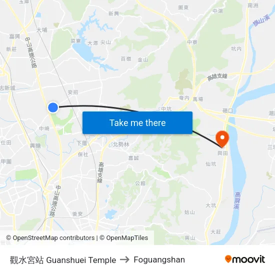 觀水宮站 Guanshuei Temple to Foguangshan map