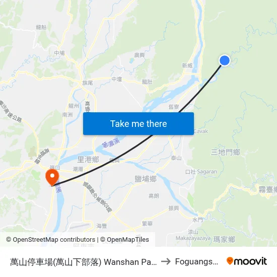 Wanshan Parking (Wanshan Lower Village) to Foguangshan map