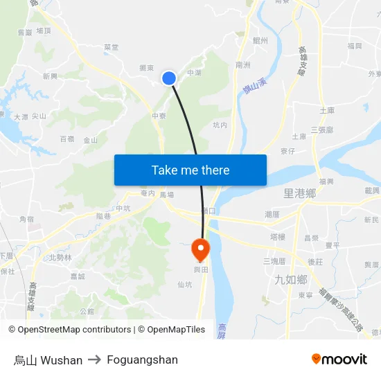 烏山 Wushan to Foguangshan map