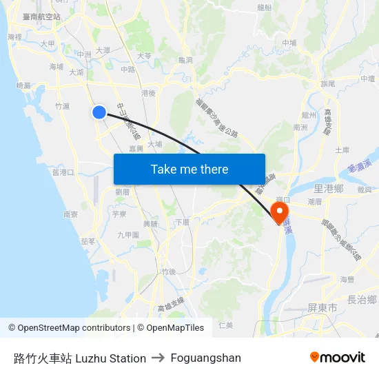 路竹火車站 Luzhu Station to Foguangshan map