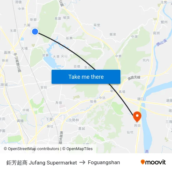 鉅芳超商 Jufang Supermarket to Foguangshan map