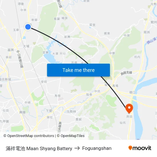 滿祥電池 Maan Shyang Battery to Foguangshan map