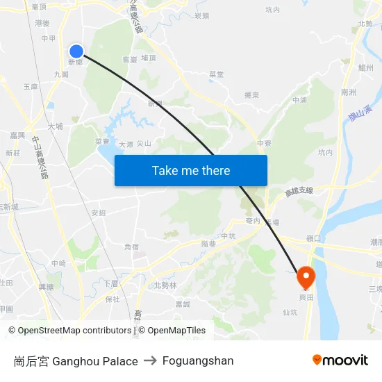 崗后宮 Ganghou Palace to Foguangshan map