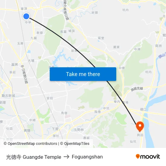 光德寺 Guangde Temple to Foguangshan map