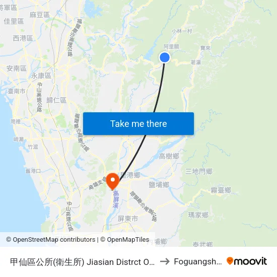 甲仙區公所(衛生所) Jiasian Distrct Office to Foguangshan map