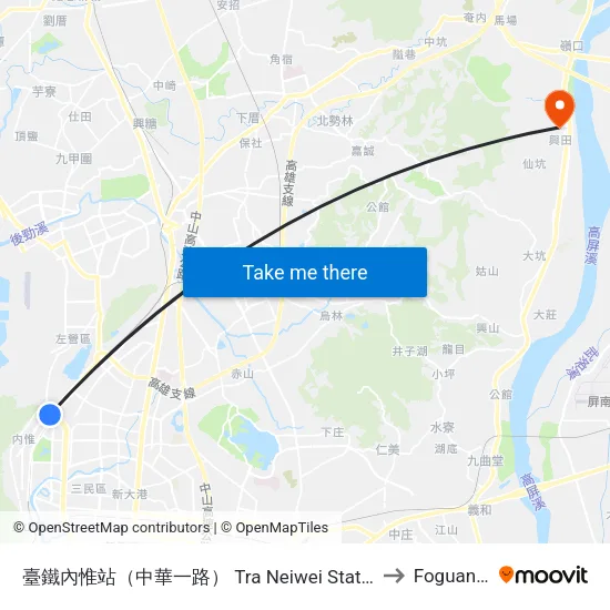 臺鐵內惟站（中華一路） Tra Neiwei Station(Jhonghya 1st Rd.) to Foguangshan map