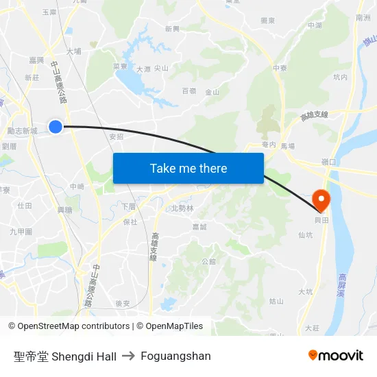 聖帝堂 Shengdi Hall to Foguangshan map