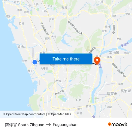 南梓官 South Zihguan to Foguangshan map
