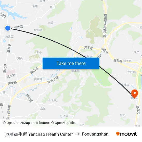 燕巢衛生所 Yanchao Health Center to Foguangshan map