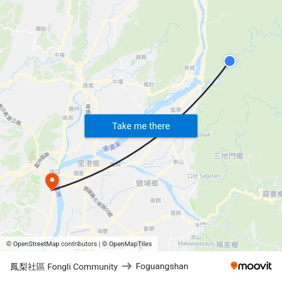 鳳梨社區 Fongli Community to Foguangshan map