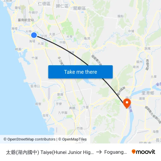 太爺(湖內國中) Taiye(Hunei Junior High School) to Foguangshan map