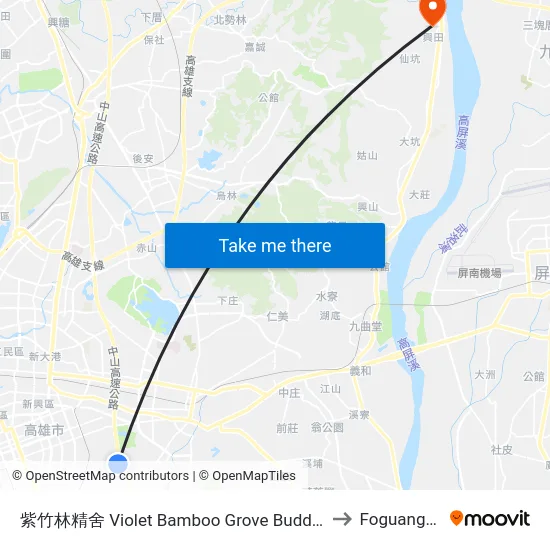紫竹林精舍 Violet Bamboo Grove Buddhist Temple to Foguangshan map