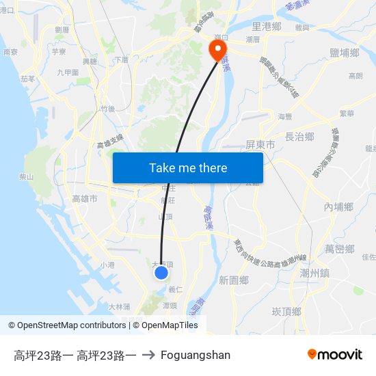 高坪23路一 高坪23路一 to Foguangshan map