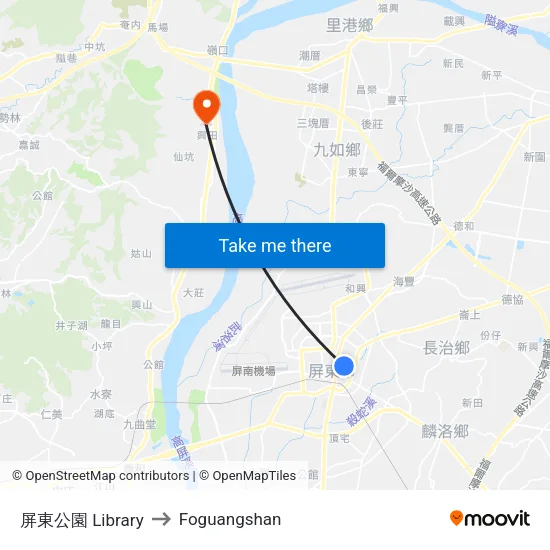 屏東公園 Library to Foguangshan map