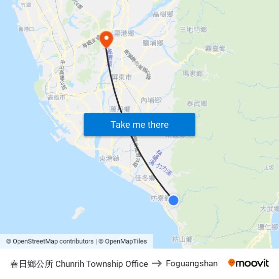 春日鄉公所 Chunrih Township Office to Foguangshan map