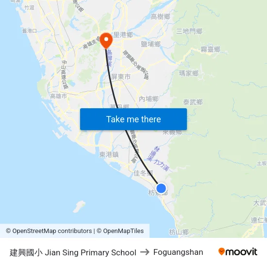 建興國小 Jian Sing Primary School to Foguangshan map