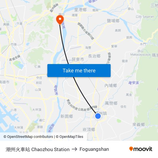 潮州火車站 Chaozhou Station to Foguangshan map