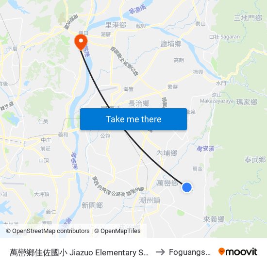 萬巒鄉佳佐國小 Jiazuo Elementary School to Foguangshan map