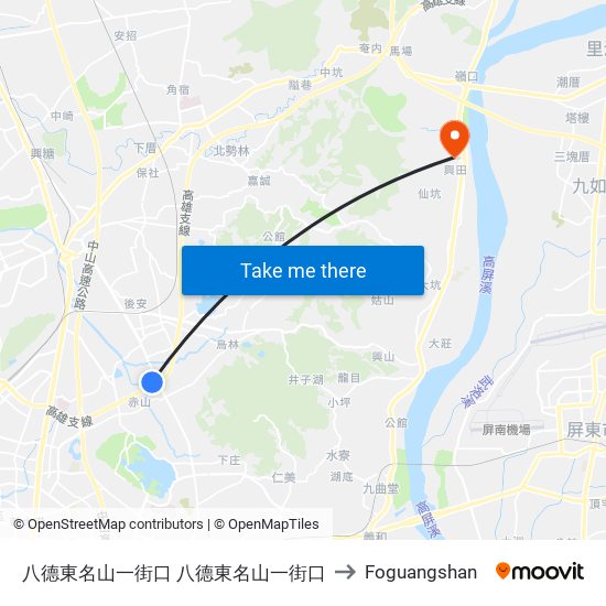 八德東名山一街口 八德東名山一街口 to Foguangshan map