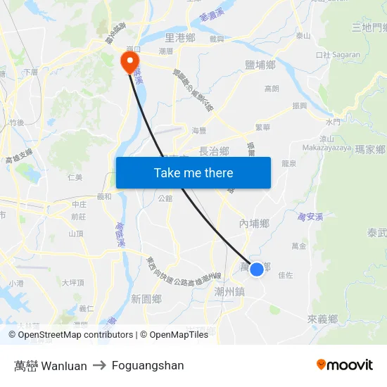 萬巒 Wanluan to Foguangshan map