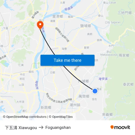 下五溝 Xiawugou to Foguangshan map