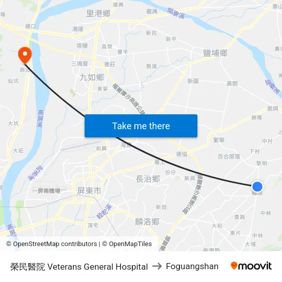 榮民醫院 Veterans General Hospital to Foguangshan map