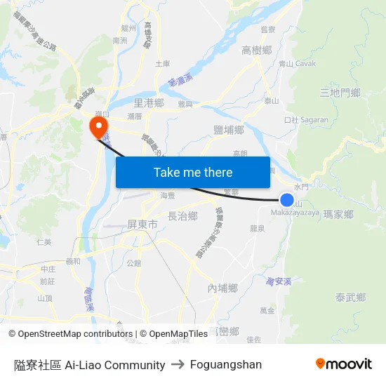 隘寮社區 Ai-Liao Community to Foguangshan map